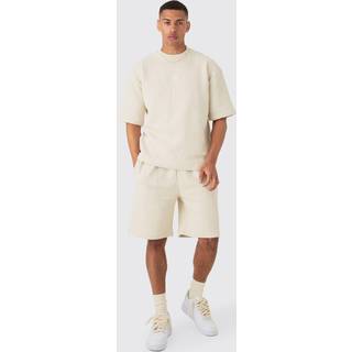 Mens Light Grey Oversized Man Signature Quilted Herringbone T-shirt And Short Set