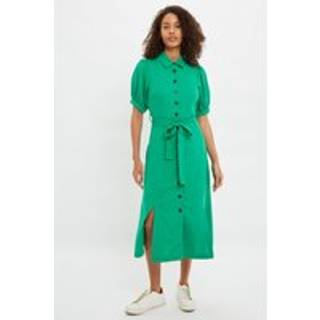 Louche Mollie Button Through Midi Short Sleeve Shirt Dress In Green