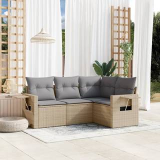Sofasæt Til Haven 4 Dele Med Hynder Polyrattan Beige - beige og grå / Uden bord