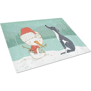 Carolines Treasures CK2044LCB Sort Greyhound Snemand Juleglas sk?rebr?t Stort dekorativt h?rdet glas K?kken sk?re- og serveringsbr?t Stor st?rrel