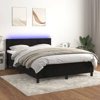 kontinentalseng med LED-lys 140x190 cm fløjl sort