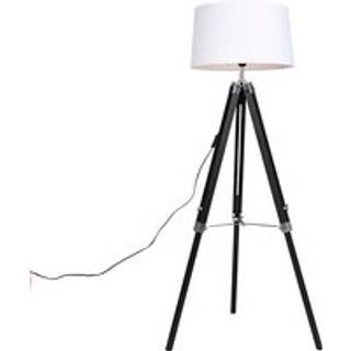 Gulvlampe Tripod sort med skærm 45 cm hørhvid