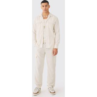 Mens Natural Long Sleeve Linen Blend Cargo Shirt & Trouser
