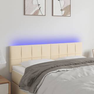 Sengegavl Med Led-Lys Stof - Creme / 144 x 5 x 78/88 cm