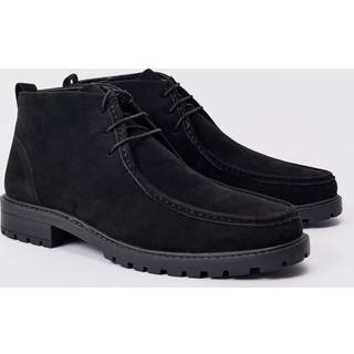 Mens Faux Suede Apron Front Boots In Black