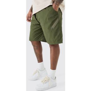 Mens Khaki Plus Elasticated Waist Asymmetric Zip Shorts