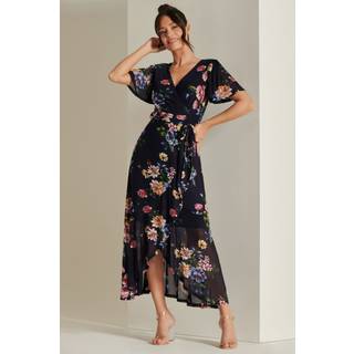 Jolie Moi Jolie Moi Blue Frill Dip Hem Mesh Midi Dress - 12