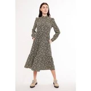 Macha Winter Garden Print Long Sleeved Tie Midi Dress