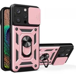 iPhone 15 Pro Håndværker Bagside Cover m. Magnetisk Kickstand & Cam Slider - Rose Gold