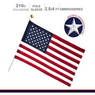 G128 American USA Flag | 2,5x4 ft | Toughweave Series Pole Sleeve broderet 210D Polyester | Land flag broderede stjerner syede striber indendørs/