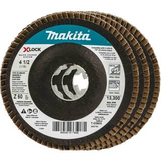 Makita T-03903-3 X-Lock 4-1/2 """" 60 Grit Type 29 Anglet slibning og polering af klap Disc X-Lock og alle 7/8 """" Arbor Grinders 3/PK