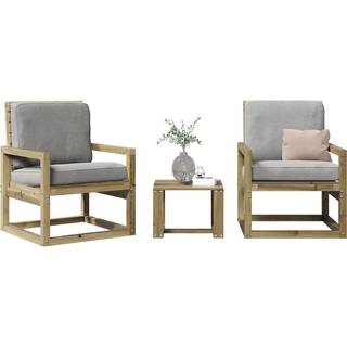 Loungesæt Til Haven 3 Dele Massivt Fyrretræ - Naturlig imprægnering