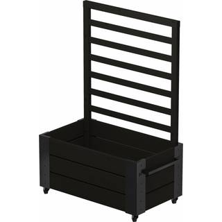 PLUS Cubic blomsterkasse med espalier, hjul og sorte beslag, sort/nåletræ - 87 x 50 x 130 cm
