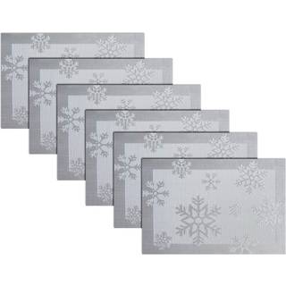 Panda Palm Christmas Placemats Set med 6 vinylvævet skridsikre placemats vaskbare let at rengøre bordmåtter til spisebord (sne sølv)