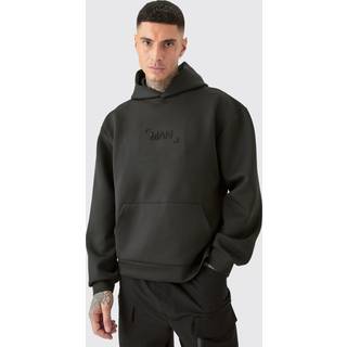 Mens Black Tall Oversized Boxy Scuba Embossed Hoodie