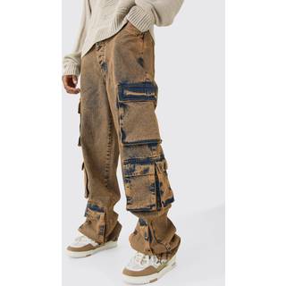 Mens Antique Wash Tall Baggy Fit Acid Wash Cargo Jeans