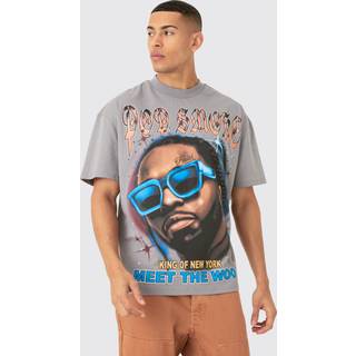 Mens Charcoal Oversized Pop Smoke Large Scale License T-shirt