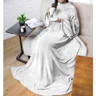 Pavilia lysegr? fleece b?rbart t?ppe med ?rmer til voksne kvinder m?nd bl?d varm fuld kropsindpakning kast sweatshirt lomme hyggeligt pullover ro