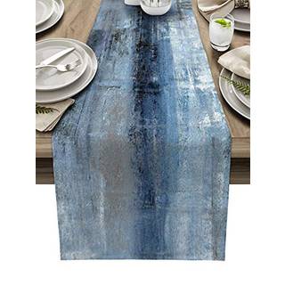 BURLAP LINEN TABEL RUNNER - 120 tommer lang retro Rustik kunst abstrakt moderne udsmykning køkken spisebord runner kommode tørklæder blå ombre ma