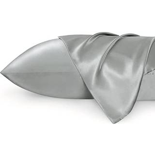 Senget?j King Size satin pudebetr?k s?t med 2 - s?lvgr? pudebetr?k til h?r og hud 20x36 tommer med konvolutlukning svarende til silkepudebetr?k G