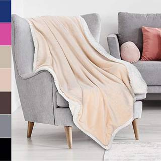 Sherpa kast plys t?ppe latte st?rrelse 50 """" x 60 """" senget?j fleece reversibelt t?ppe til seng og sofa super bl?d behagelig varm fuzzy tv t?ppe