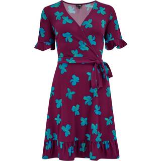 Pour Moi Pour Moi Purple Birdie Stretch Viscose Jersey Wrap Front Dress - EU 40 (UK 12)