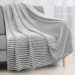 Pavilia super bl?d fleece kast t?ppe sort og hvid luksus fuzzy plys flanel kaster varm hyggeligt ribbed mikrofiber t?ppe til sofa sofa seng letv?