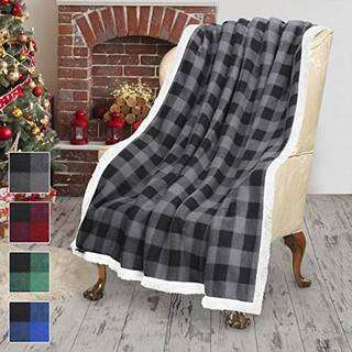 Gray Buffalo Plaid Sherpa Throw TV -t?ppe 50 """" X 60 """" Super Soft Warm Comfy Plush Fleece Snedding Couch Cabin Throw Decorative T?ppe
