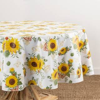 Elrene Home Fashions Sunflower Sæson Vintage Blomstervand- og pletbestandig vinylplade med flanelbacking 70 tommer x 70 tommer rundt