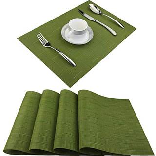Panda palm vinylplacemats vaskbare bordmåtter let at rengøre vævede placemats til spisebord sæt på 4 (salvie grøn)