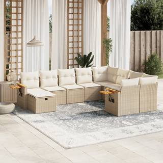 sofasæt til haven 10 dele med hynder polyrattan beige