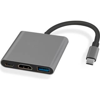 NÖRDIC 1 til 3 Docking Station USBC til HDMI 4K 30Hz USB C POWER LEVERING 60W og USB A 3.1 5Gbps Space Grey