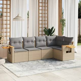 Sofasæt 5 Dele Med Hynder Polyrattan - beige og grå / Uden bord