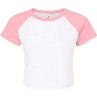 Bella BL1201 Women´s Micro Rib Raglan Baby Tee White / Pink XL