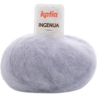 Katia Ingenua 71 Lilla Indhold:78% mohair, 13% polyamid, 9% merinould Vægt/længde:50 g = 140 meter Anbefalede pinde:5-5.5mm Strikkefasthed:10 cm x 10 cm = 16 m x 20 r Vask:Finvask 30º / Tåler ikke tørretumbling.