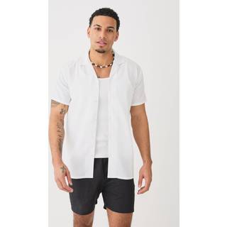 Mens White Regular Fit Short Sleeve Linen Blend Shirt