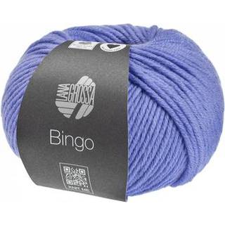 Lana Grossa Bingo 754 Lilla Indhold:100% ren ny, ekstrafin merinould Vægt/Længde: 50 g = ca. 80 meter Anbefalede pinde: 4.5-5.5 mm Strikkefasthed: 10 x 10 cm = 16 m x 23 p Vask:Finvask 30º/ Tørres fladt.