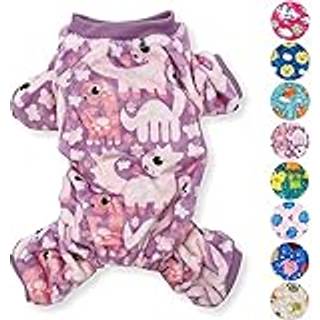 Hund pyjamas bl?d varm fleece jumpsuit s?de k?ledyrst?j til sm? og mellemstore k?ledyr xxs - l (lilla dinosaurer s: l?ngde - 12 """" bryst 14 """" -