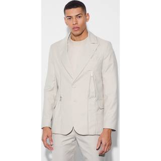 Mens Stone Skinny Fit Zip Dart Suit Jacket