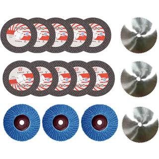 16 stk 75 x 10 mm vinkelslibeskivesæt til træ og metal - skæreskiver, HSS-karbid, poleringsark til 12V mini vinkelsliber