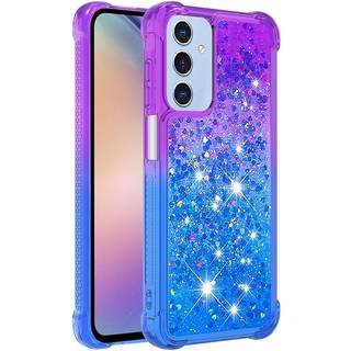 SKALO Samsung A15 5G Kvicksand Glitter Hjerter TPU Cover - Lilla-Blå