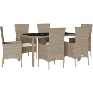 Spisebordssæt Til Haven 5 Dele Med Hynder Polyrattan Beige - 6 / lænestol / 150 cm bordlængde