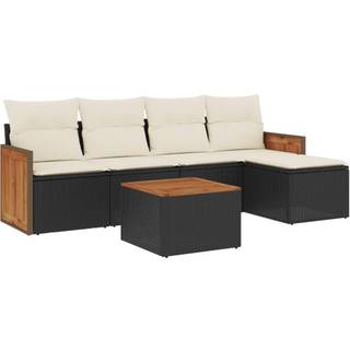 Sofasæt Til Haven 5 Dele Med Hynder Polyrattan Beige - Sort og cremefarvet / Med bord