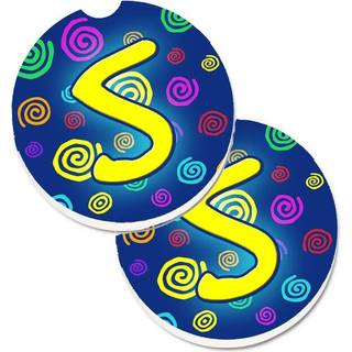 """" Caroline's Treasures Letter S oprindelige monogram - Blue Swirls Sæt med 2 Cup Holder Car Coasters CJ1011 -SCARC 2.56 Multicolor """"