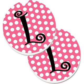 """" Caroline's Treasures Letter L Monogram - Pink Black Polka Dots Sæt med 2 Cup Holder Car Coasters CJ1001 -LCARC 2.56 multicolor """"