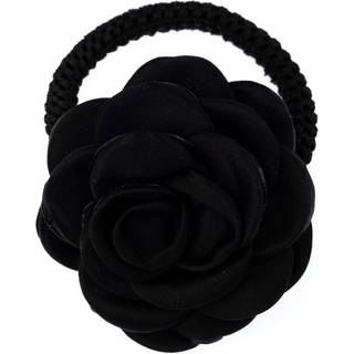 Dark Satin Rose Hair Tie Black