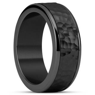 Enthumema | 8 mm Banket Sort Rustfri Stål Antistress Ring