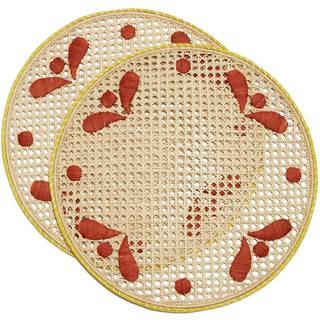 La DoubleJ Table Linens - 'Capri Mattone' raffia placemat, set of two, natural and red in MULTICOLOUR 100% Raffia