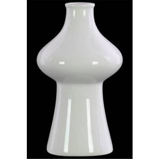 Urban Trends kollektion 31863 Stor rund vase med mave i stent?j med kort hals p? udstrakt rund base Hvid