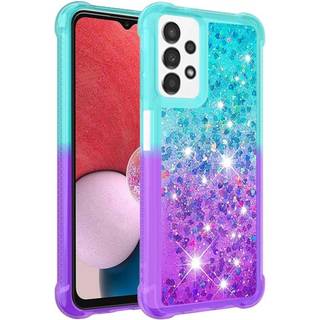 SKALO Samsung A13 4G Kvicksand Glitter Hjerter TPU Cover - Turkis-Lilla